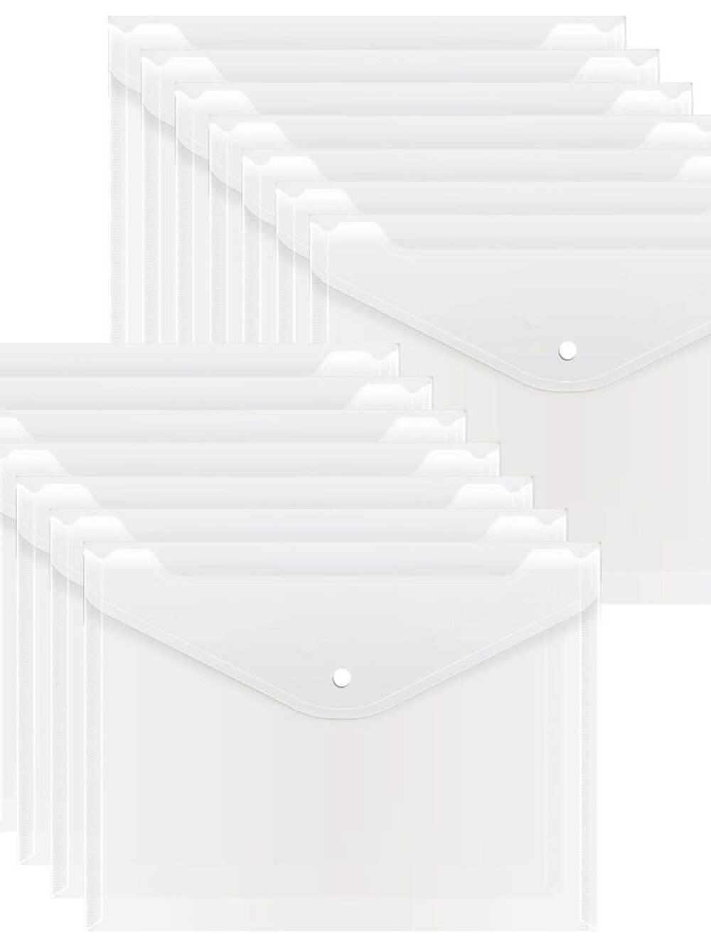 14pcs Plastic Envelopes, Clear Poly Folders with Button Snap Closure for Documen